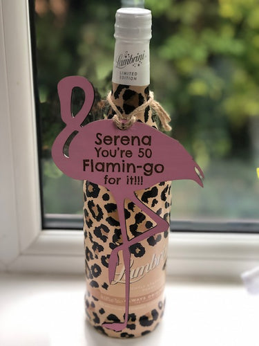 Funny Flamingo Personalised Birthday Bottle Plaque (PINK)