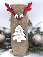 Load image into Gallery viewer, Picture of a cute reindeer style jute bottle gift bag