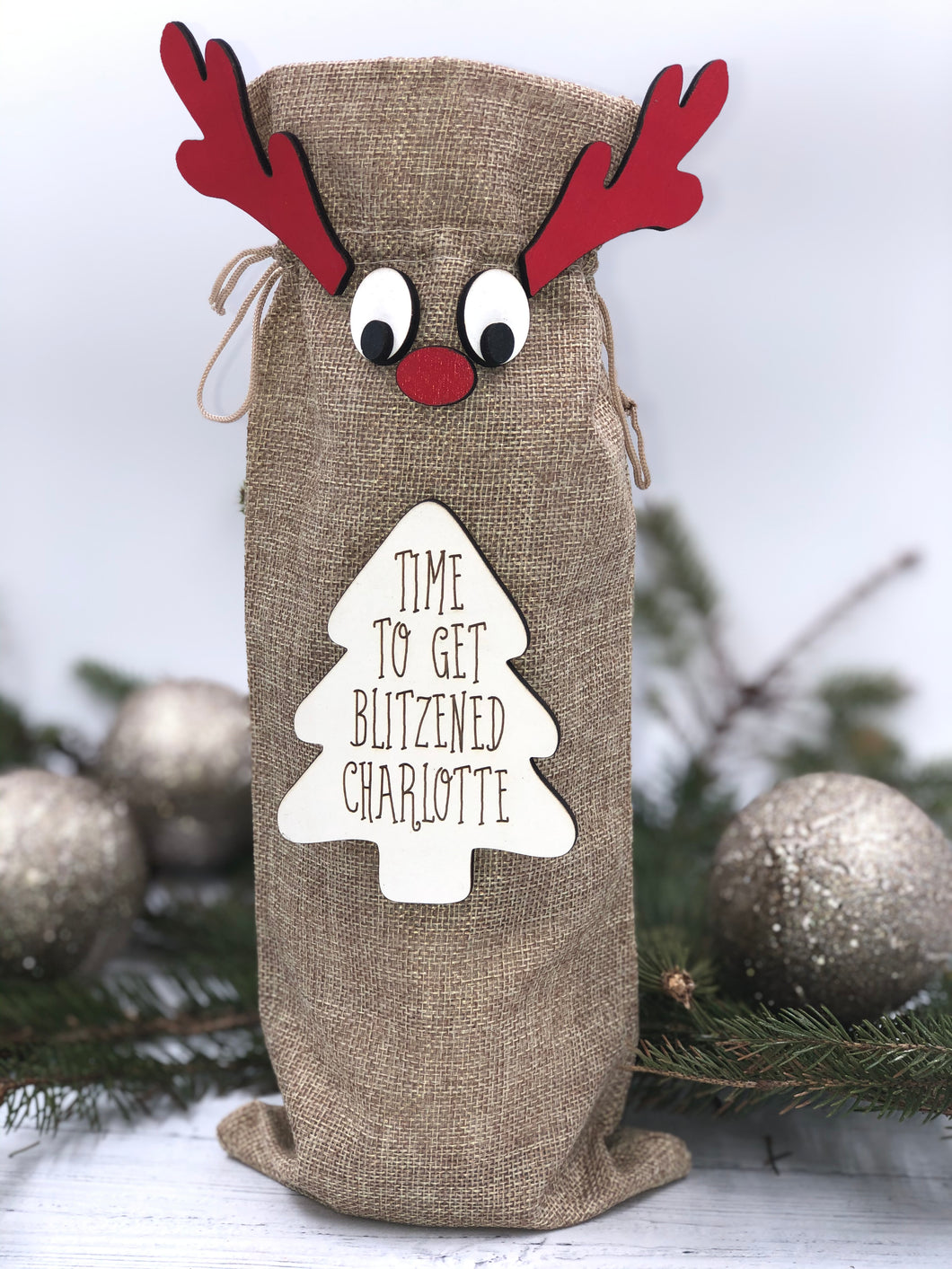 Personalised cute reindeer bottle bag