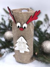 Load image into Gallery viewer, Reindeer style jute wine bottle gift bag