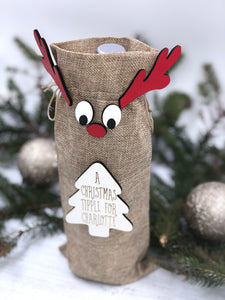 Reindeer style jute wine bottle gift bag