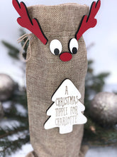 Load image into Gallery viewer, Reindeer style jute bottle gift bag