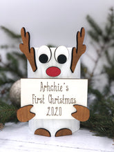 Load image into Gallery viewer, Personalised first christmas reindeer style log ornament