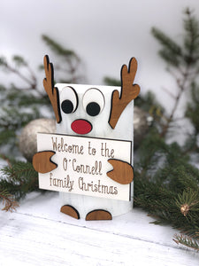 Cute reindeer style welcome to our family Christmas rustic decoration