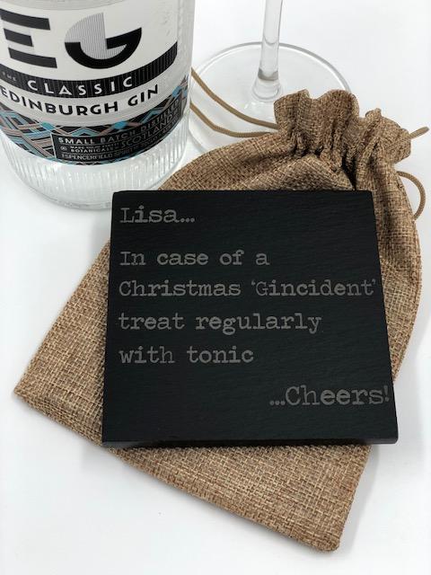 Gincident Gin Lovers Fun Personalised Christmas Slate Coaster