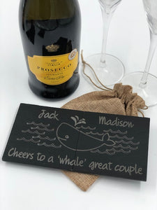 Whale design Slate Coaster Couples Gift set