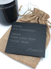 Load image into Gallery viewer, Grey slate coaster with a funny slogan for wine lovers