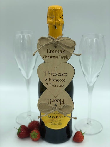 Wooden heart bottle funny plaque gift about drinking prosecco at Christmas