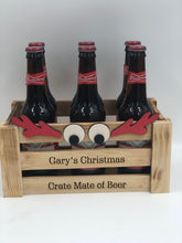 Load image into Gallery viewer, picture of a wooden reindeer style crate filled with bottles of beer