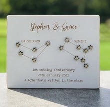 Load image into Gallery viewer, Personalised Wedding Anniversary Wood Block &quot;A love that&#39;s written in the stars&quot;