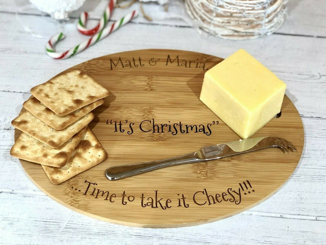 Personalised TAKE IT CHEESY Christmas Cheese Board