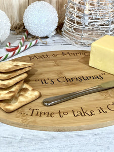 Personalised TAKE IT CHEESY Christmas Cheese Board