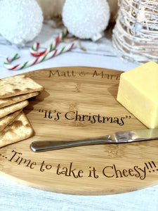 Personalised TAKE IT CHEESY Christmas Cheese Board