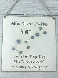 Personalised Star Sign Wedding helper keepsake plaque (Bridesmaid, Flower Girl, Page Boy)