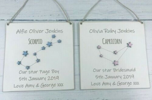 Personalised Star Sign Wedding helper keepsake plaque (Bridesmaid, Flower Girl, Page Boy)