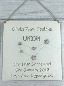 Personalised Star Sign Wedding helper keepsake plaque (Bridesmaid, Flower Girl, Page Boy)