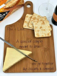 Bamboo cheese board funny engraved gift about cheese and biscuits for couples