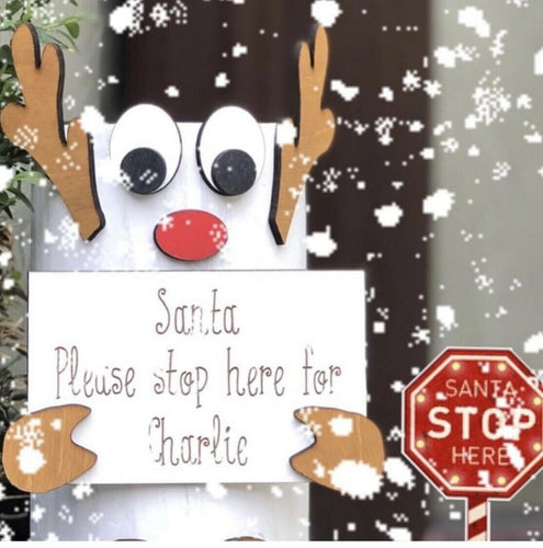 SANTA PLEASE STOP HERE Reindeer style sign